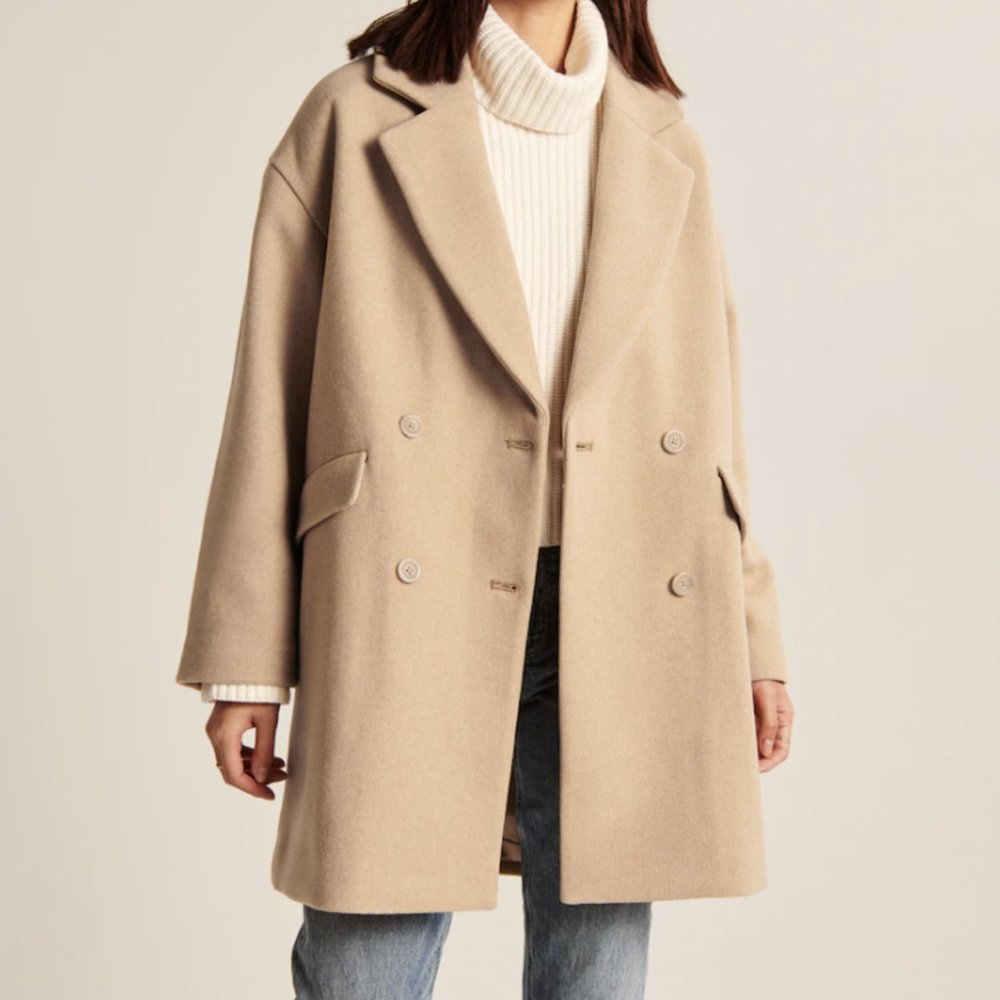 Abercrombie & Fitch Short Wool Blend Coat - Oversized - Beige - Size Small